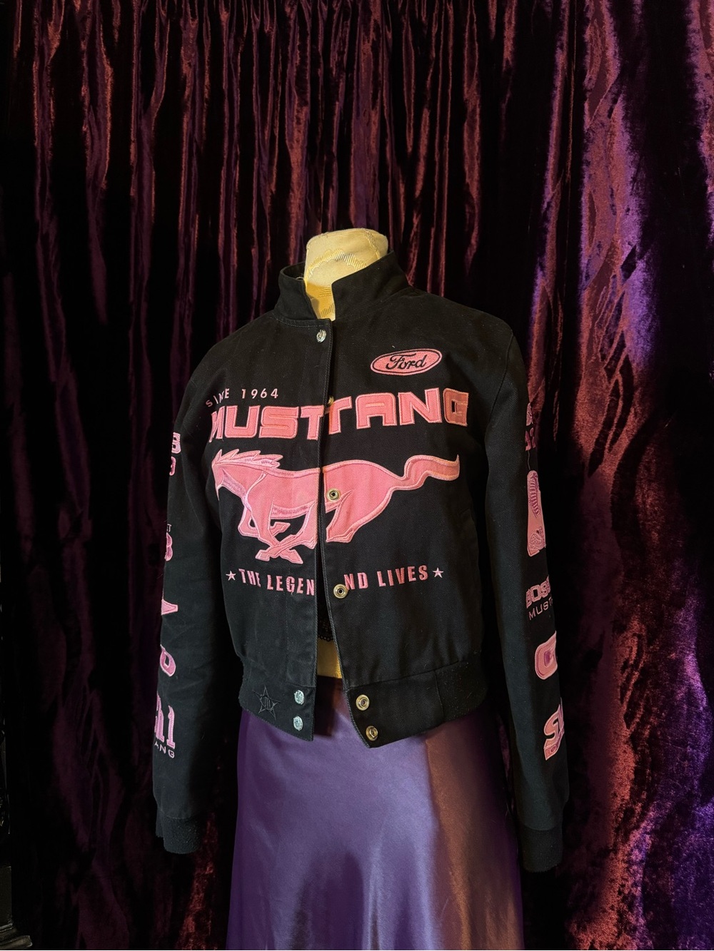 Ford Mustang Black Jacket with Pink Embroidery
